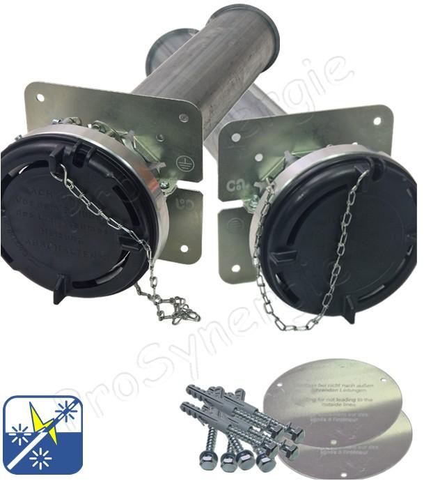 Kit droit Storz A DN100 - 2 bouches, remplissage granulé + ventilation, bouchons, ventilation, plaques supports et rallonges passe mur (Ø x longueur = 100x500mm)
