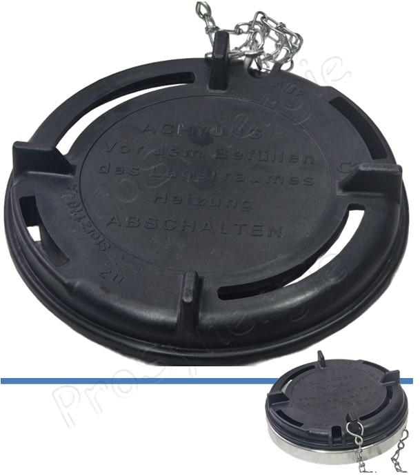 Bouchon de fermeture plastique ventillé Storz A DN100 (remplissage granulé) avec ancrage chainette