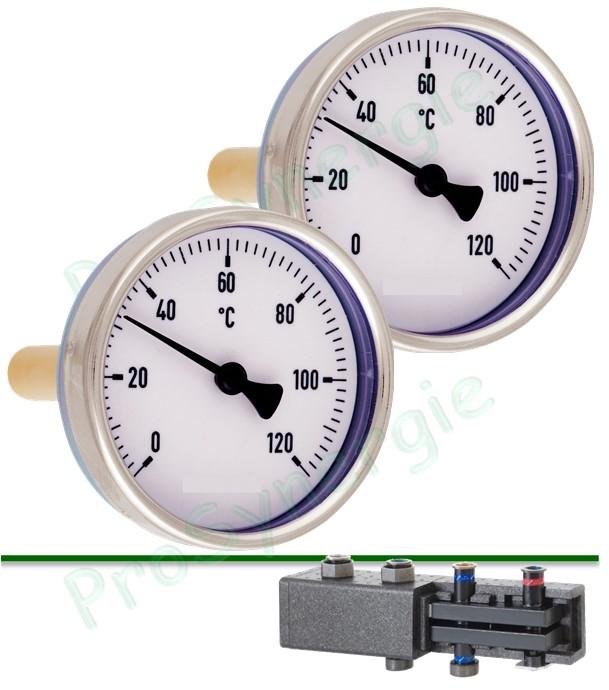 Kit 2 Thermomètres 0-120°C cadrant Ø 50mm sonde axiale ØxL=7x20mm pour Modulift