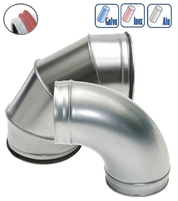 C90 - Coude 90° Ø 80 à 1250 mm pour tuyau (air ventilation) - Option galva / inox / aluminium / avec ou sans joint