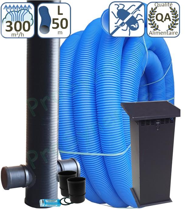 Kit puits canadien Eco 300m3/h (géothermie air), échangeur 50 mètres, prise d´air classique et regard piquages soudés (ou joints)