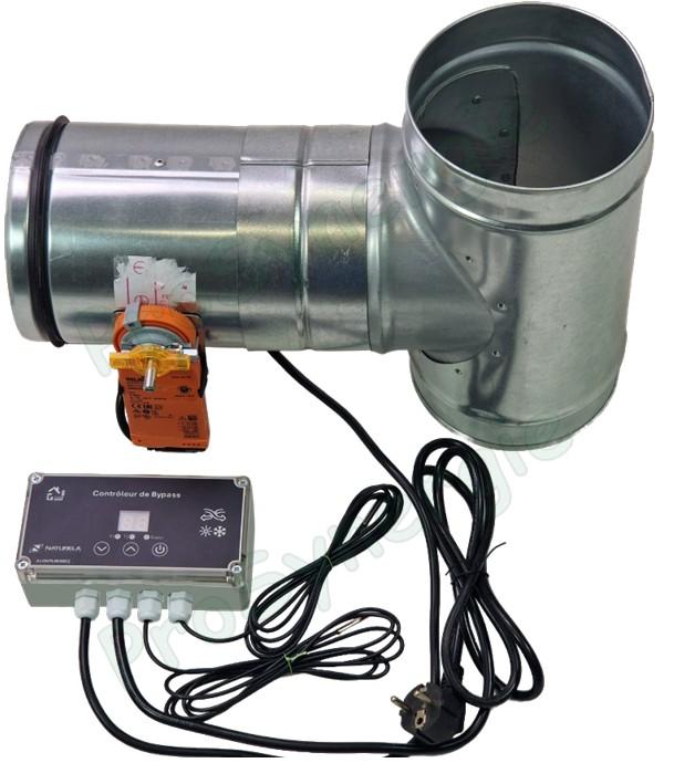 Kit registre motorisé by-pass Ø 160 mm pour puits canadien à air avec régulateur différenciel configurable et 2 sondes T°