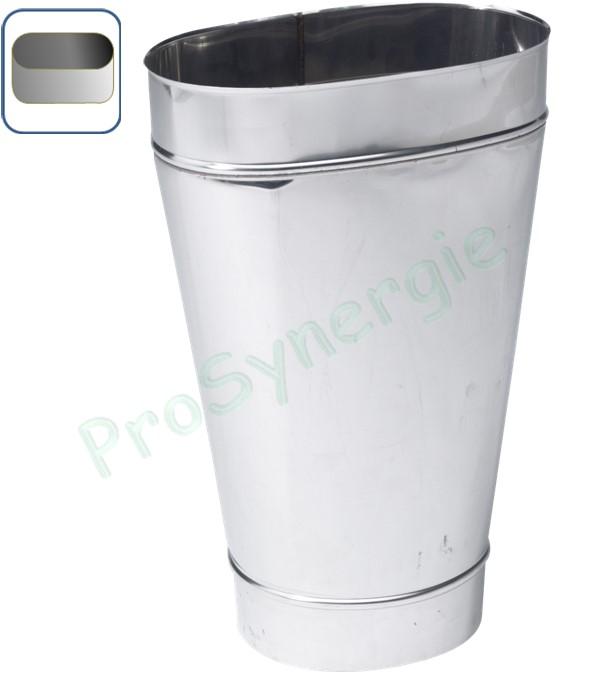 Mitre de Départ (bas de conduit) pour conduit Ovale (en boisseau étroit) longueur 500 mm (440 mm utile) Inox 316 (6/10ème) - équivalent Ø 125 au 230 mm