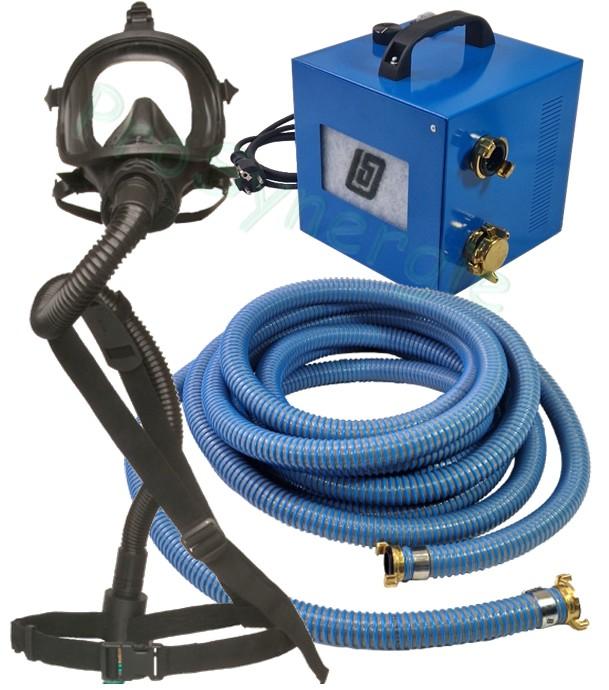Masque visage avec respirateur Duct A ECO + flexible 10m, harnais et flexible souple de raccordement - Respiration assistée