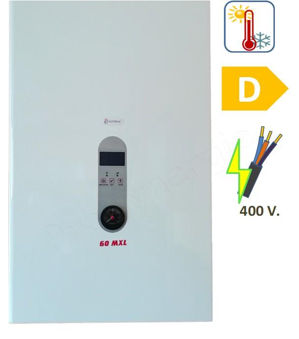 Chaudière électrique (radiateur/plancher chauffant) 60KW 400V (HxLxP= 780x500x295mm) équipé (pompe, soupape, vannerie, sécurité) raccords Ø1´´ + régulateur électronique climatique