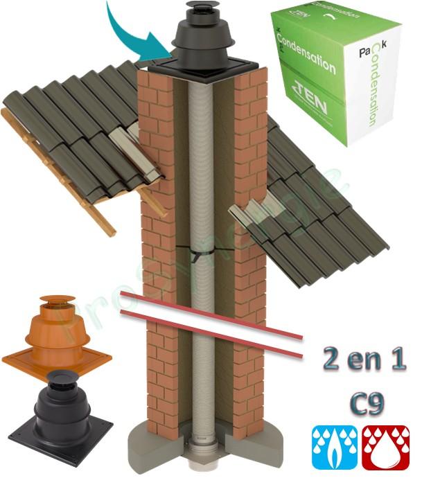 Pack condensation 2 en 1 (Plafond / Mural - C9) avec flexible PP Ø 80 mm et raccordement concentrique Ø 80/125 mm