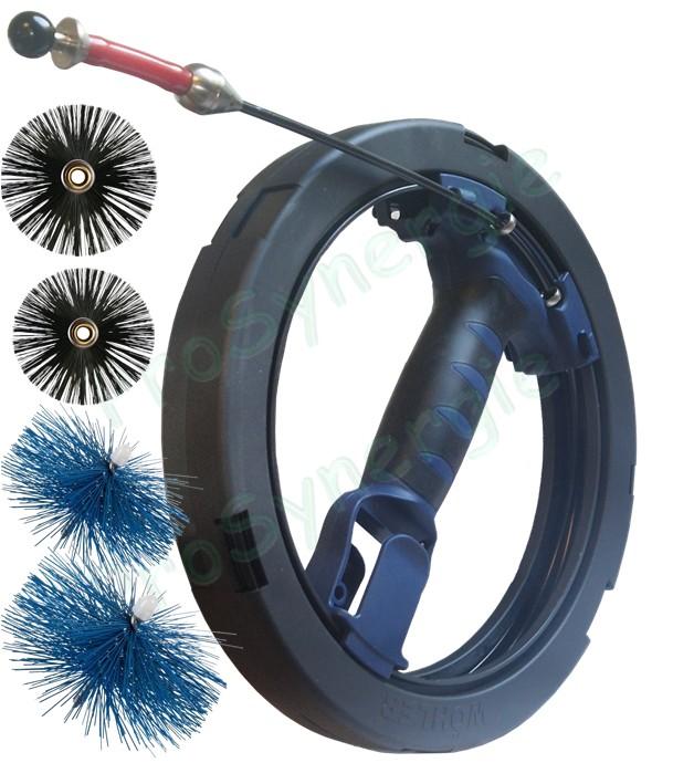 Enrouleur 15m Mini S ramonage conduit de poêle et VMC seul ou en kit avec hérissons