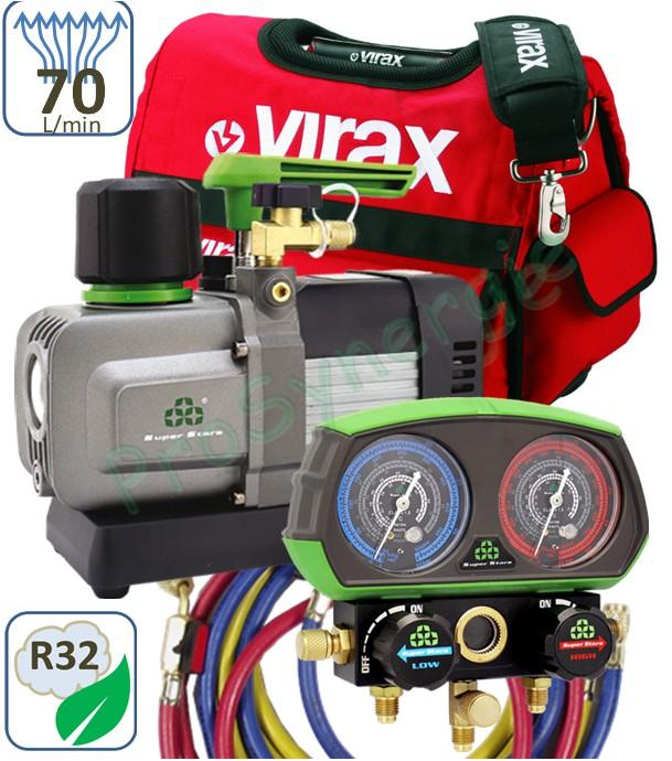 Kit Clim Basique (Pompe 70l/m + manifold 2 voies R32 et R410 + Jeu de 3 flexibles 1500mm avec vannes)