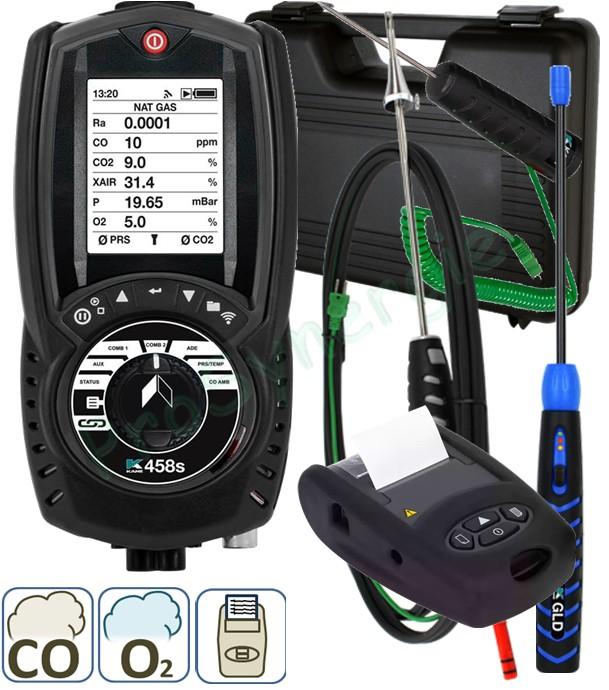 Analyseur de combustion Kane458SKitGaz 10000ppm + sonde + Détecteur gaz + Imprimante + chargeur