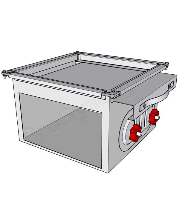 Cassette modusilo montage cadre, registre d'isolement et réglage, trappe de visite pour raccordement capteur buse d´aspiration motorisée type Vacu Matic ou double flux avec dôme anti-bourrage