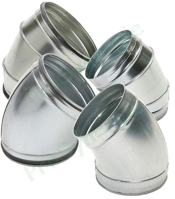 C45 - Coude 45° Ø 80 à 1250 mm pour tuyau (air ventilation) - Option galva / inox / aluminium / avec ou sans joint