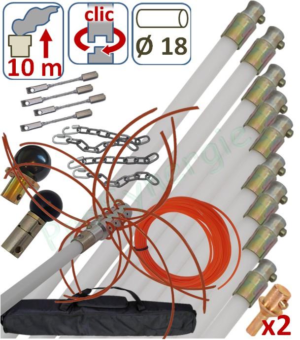 Kit Rotoflex Ø 18 mm en sacoche (10 cannes de 1m + 2 Têtes + 2 Adaptables + Fil + Tête à chaîne)