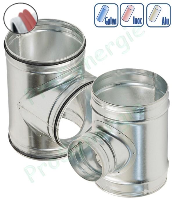TE 90° - Dérivation égale ou réduit Ø 80 à 900 mm pour tuyau (air ventilation) - Option galva / inox / aluminium / avec ou sans joint