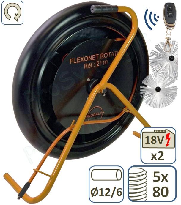 FLEXONET 12/12 Rotatif motorisé et sur batterie - 12 m de câble rotatif Ø 12/6 mm - avec Hérissons Ø 80 à Ø 153 mm - Télécommandé