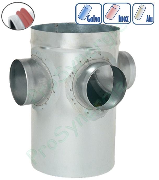 CRE - Collecteur raccordement d´étage Ø 80 à 630 mm 1 à 4 piquages Ø 125 ou 160 mm pour tuyau (air ventilation) - Option galva / inox / aluminium / avec ou sans joint