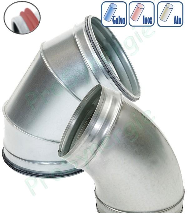 C60 - Coude 60° Ø 80 à 1250 mm pour tuyau (air ventilation) - Option galva / inox / aluminium / avec ou sans joint