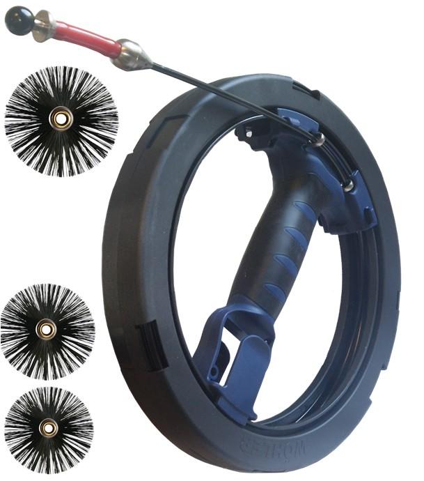 Kit Enrouleur 15m Mini S ramonage conduit de poêle et VMC (+ hérissons Ø 80, 110 et 125 mm)