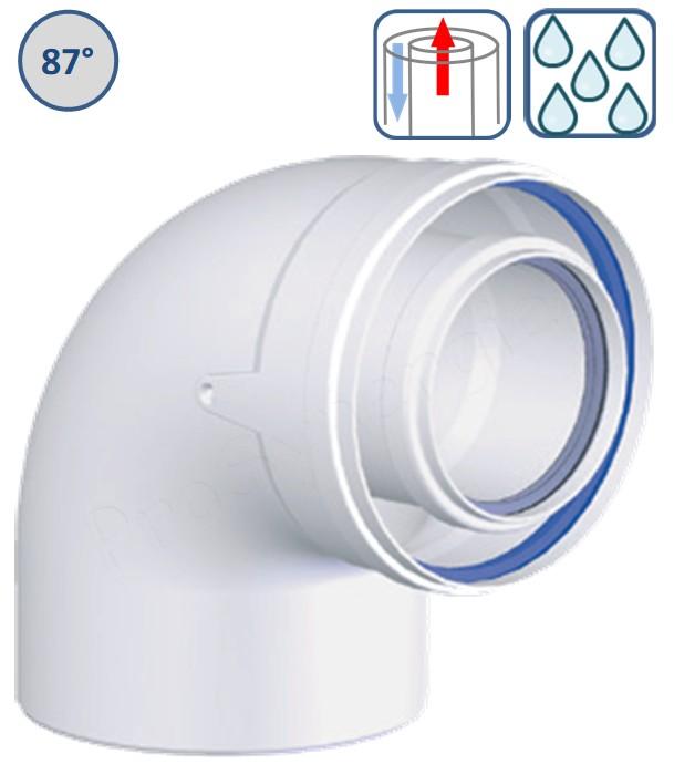 Coude 87° Concentrique PPs/Alu pour chaudières Gaz/Fioul Condensation