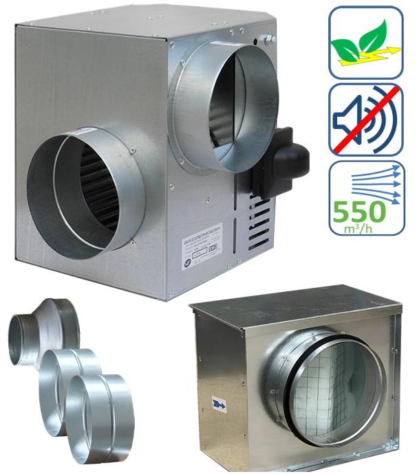 Kit Récupérateur de Chaleur et diffuseur d´air chaud filtré Emeraude - Débit jusqu´à 550 m3/h