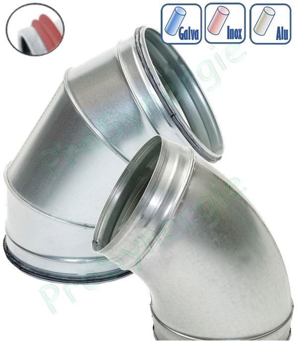 C45 - Coude 45° Ø 80 à 1250 mm pour tuyau (air ventilation) - Option galva / inox / aluminium / avec ou sans joint