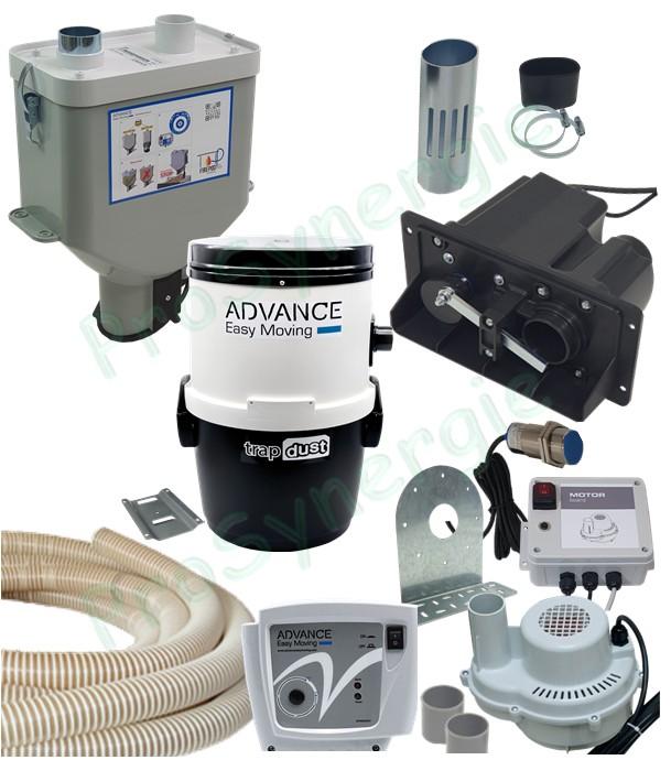Kit mini moov + Confort automatique  - Transfert pneumatique (granulé / pellet) + moteur à débourrage, aspirateur, doseur, capteur niveau, contrôleur + coffret protection moteur et pot à poussière