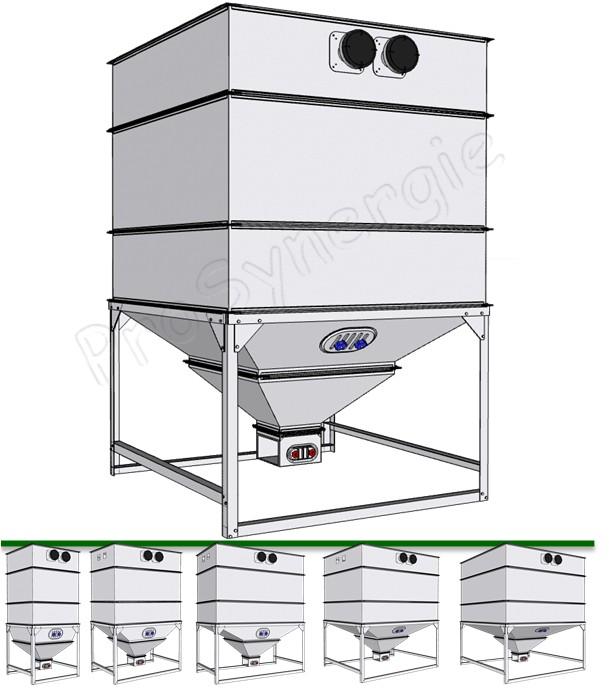 Kit Modusilo de 1 à 2 mètres de côté jusqu'à 8m3 H= 2.8m +trappe d'accès, piquages remplissage, couvercle, raccordement bas sur cassette de transfert vis et pneumatique