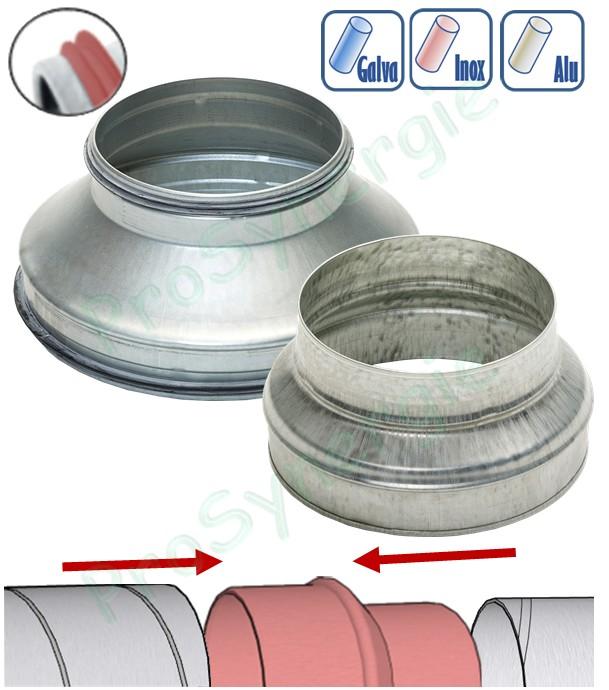 RCC - Réduction conique concentrique Ø 80 à 1250 mm pour tuyau (air ventilation) - Option galva / inox / aluminium / avec ou sans joint