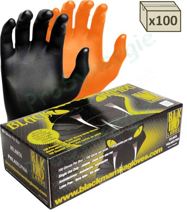 Boîte de 100 gants jetables ultra-résistants Nitrile - Black Mamba