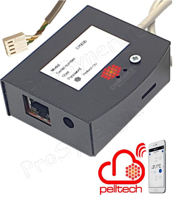 Module connecté LAN V2 (RJ45) + câble L=450mm connecteur 4 pôles pour contrôleur Pelltech (piloter, surveiller, mise à jour soft)