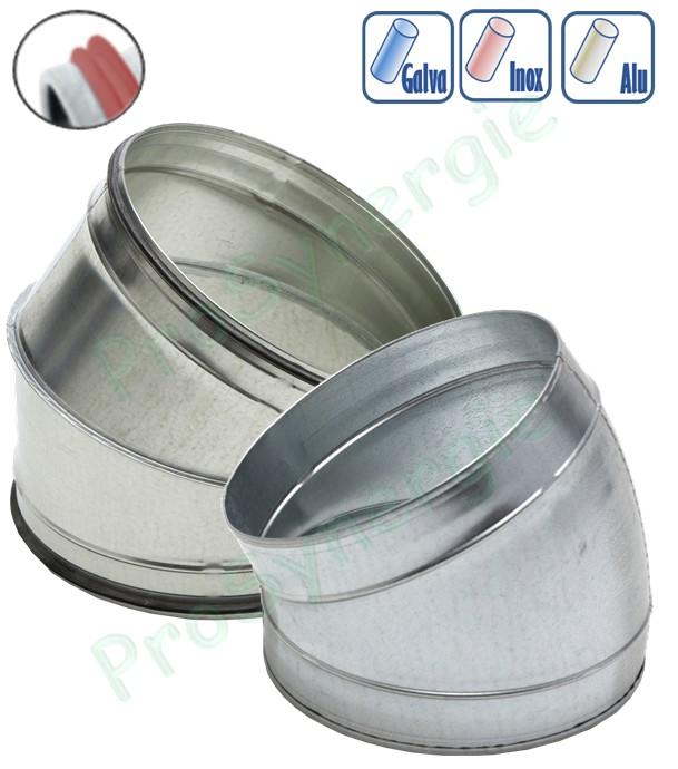 C30 - Coude 30° Ø 80 à 1250 mm pour tuyau (air ventilation) - Option galva / inox / aluminium / avec ou sans joint