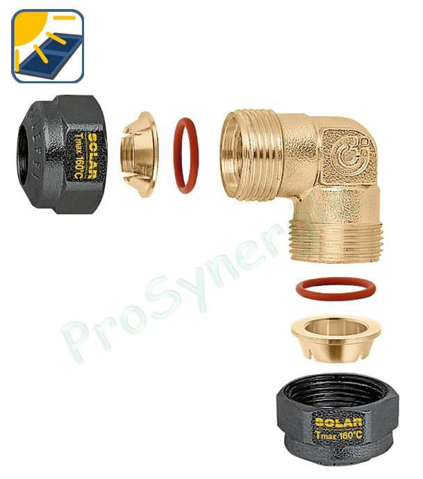 Coude avec joints pour tube cuivre recuit ou écroui, laiton, acier doux et inox Ø 22 mm pour installation solaire