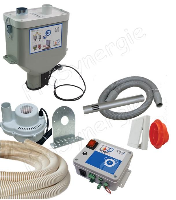 Kit mini moov Fire Pod Eco Insert - Transfert pneumatique (granulé / pellet) tube suceur, aspirateur, doseur, contrôleur