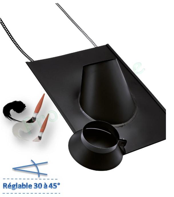 Solin incliné 30 à 45° et Collet pour toit Ardoise - Inox ou acier galvanisé laqué noir