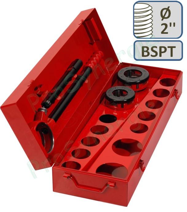 Coffret de filière manuelle - Cage 1 cliquet + bras - Têtes BSPT Droite Ø 1´´1/2 et 2´´ (coffret métal 660 x 200 x 110 mm)