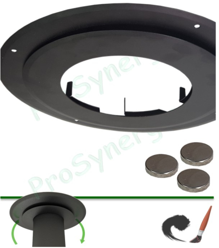 Rosace de finition double ventillée (plaque de propreté ronde mur ou plafond) inox laqué noire RAL9005 pour conduit de fumée Ø 80 à 200 mm