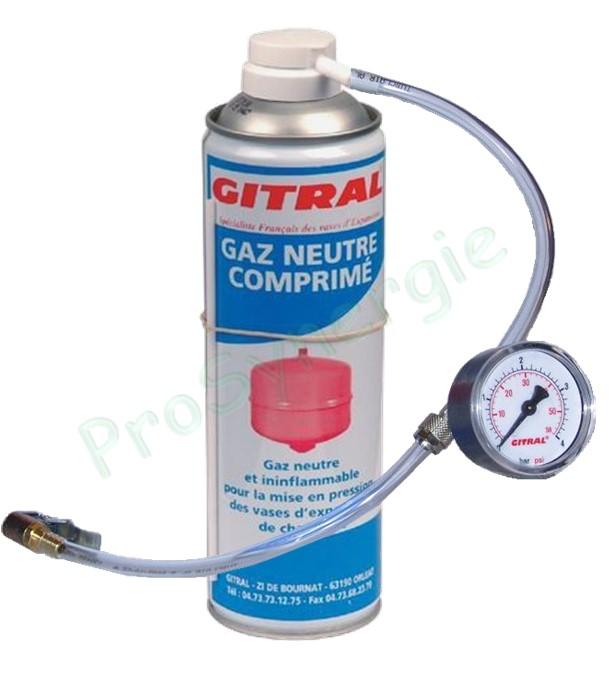 Ensemble gonflage pour vase d´expansion comprenant un Aérosol 650 ml 5 bars (à 20°C) gaz neutre + Flexible + Manomètre