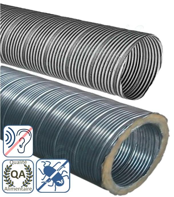 Gaine semi-rigide M0 aluminium ou galva (ot° perforée acoustique, anti-microbien ou isolé) Ø 80 à 630 mm (ventilation et conduit d´air chaud)