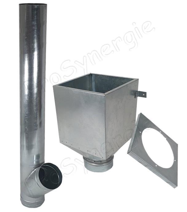 Colonne d'alimentation 57 litres à poser au sol ou sur support réhaussé (Ø160mm et hauteur adaptable maxi. 1,4m) connection latérale en partie basse pour vis sans fin de brûleur granulés et entonnoir porte doseur de système pneumatique