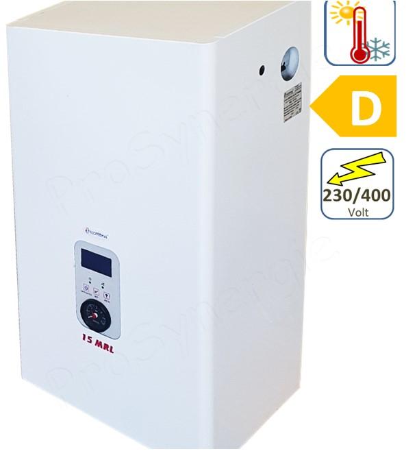 Chaudière électrique (radiateur/plancher chauffant) 30KW 400V (HxLxP= 700x385x260mm) équipé (Vase 6l, pompe, soupape, vannerie, sécurité) raccords Ø1´´ + régulateur électronique climatique