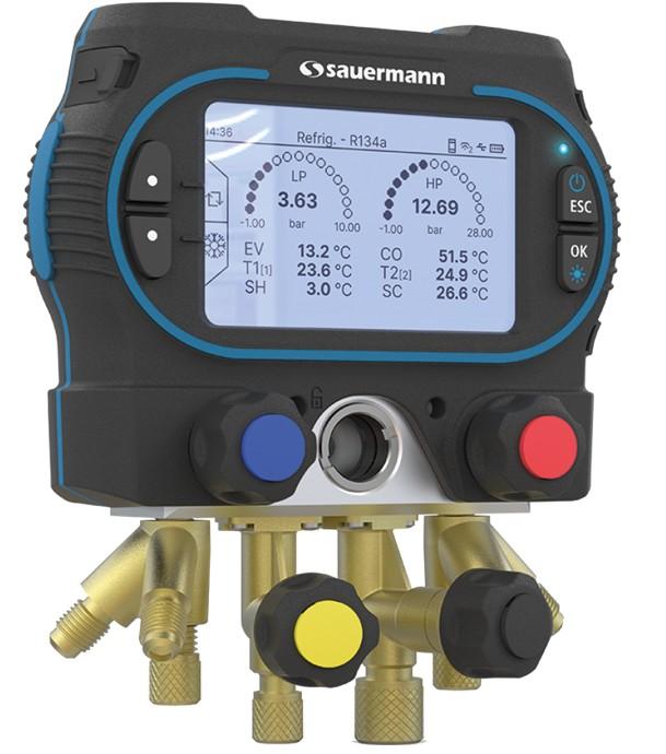 Si-RM450 - Manifold numérique 4 voies - Gaz A1 / A2L / A2 / A3 (plus de 130 réfrigérants) - Compatible application mobile Sauermann