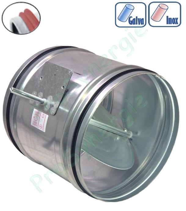 RGM / RGEM - Registre ventilation à joints, régulation ou isolement (disque étanche) acier galvanisé ou inoxidable Ø 100 à 630 mm commande manuel ou motorisable