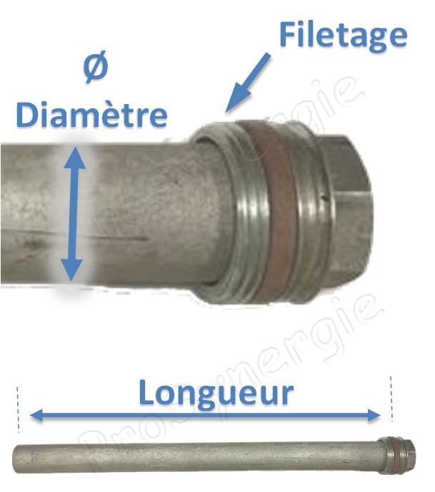 Anode magnésium Ø 21 mm (protection pour chauffe eau) Longueur 1 200 mm filetage Ø 3/4´´ (27 mm)