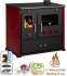 Ensemble cuisinière Practik Lux Prometey Classe A+ rendement >87% jaquette bordeaux, plaques de cuisson fonte et tubage de raccord mur émaillé noir (longueur utile 1,8 à 2,1 m)