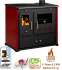 Ensemble cuisinière Practik Lux Prometey Classe A+ rendement >87% jaquette bordeaux, plateau de cuisson céramique et tubage de raccord mur émaillé noir (longueur utile 1,8 à 2,1 m)