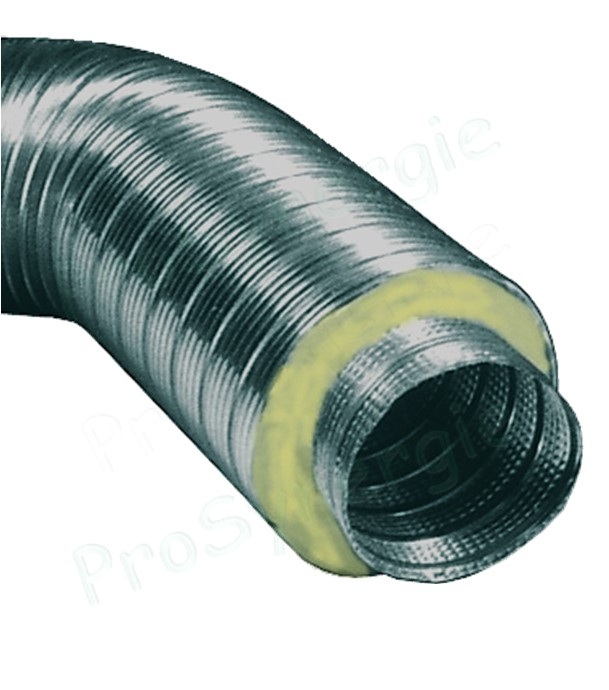 Gaine longueur 3m Semi-rigide Aluminium M0 calorifugée ép. 25mm insonorisé (Perforé intérieur) Ø 125 mm
