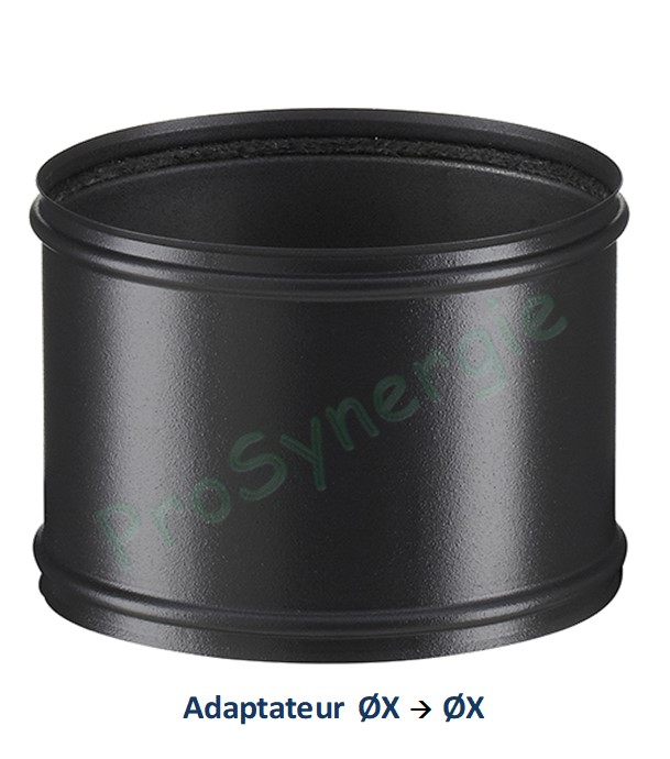 Efficience - Adaptateur de buse pour conduit de fumée 100, vers buse de générateur de chauffage 100 mm, Recoupable - Hauteur 250 mm couleur noir, RAL 9034