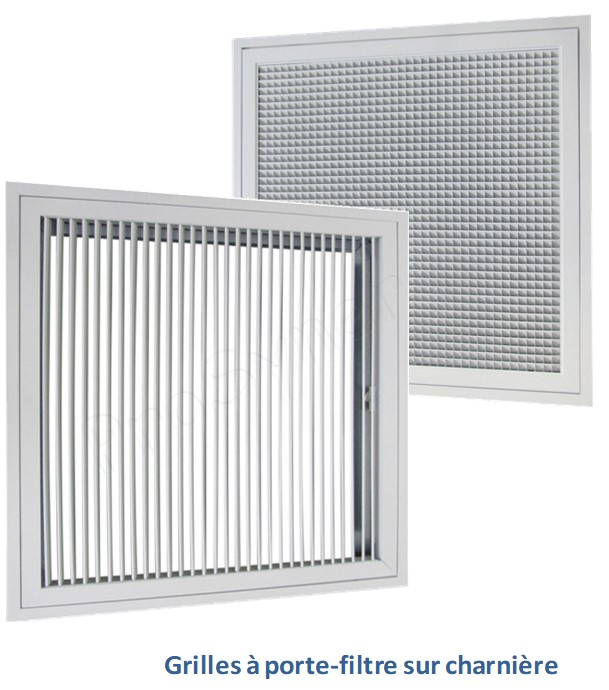 GRSI FC - Grille de reprise d´air à porte-filtre sur charnières, dimension 669x669 mm, à résille inclinée, couleur Blanc mat RAL 9003