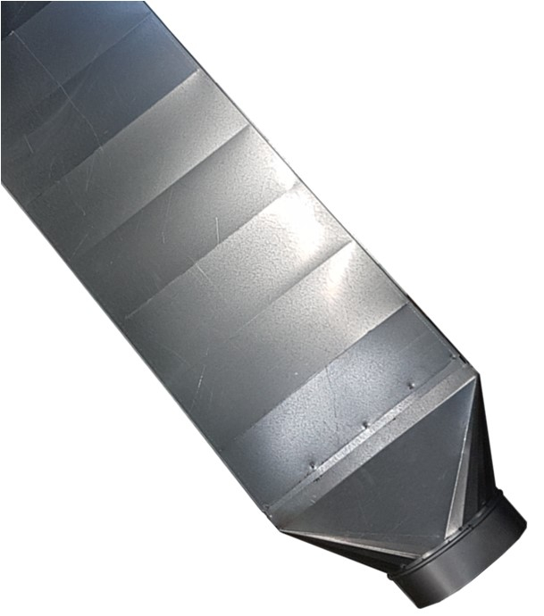 RRCTP - Réduction Tangentielle (grand côté) Rectangulaire Isolé Galva Mâle/Femelle Cylindrique - Hauteur x Largeur = 265x975mm vers Ø 500 mm