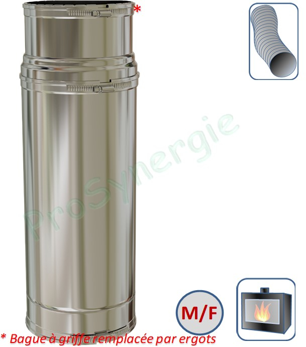 Raccord Inox départ insert télescopique F Ø 200 mm - Flexible Ø 180/186 mm