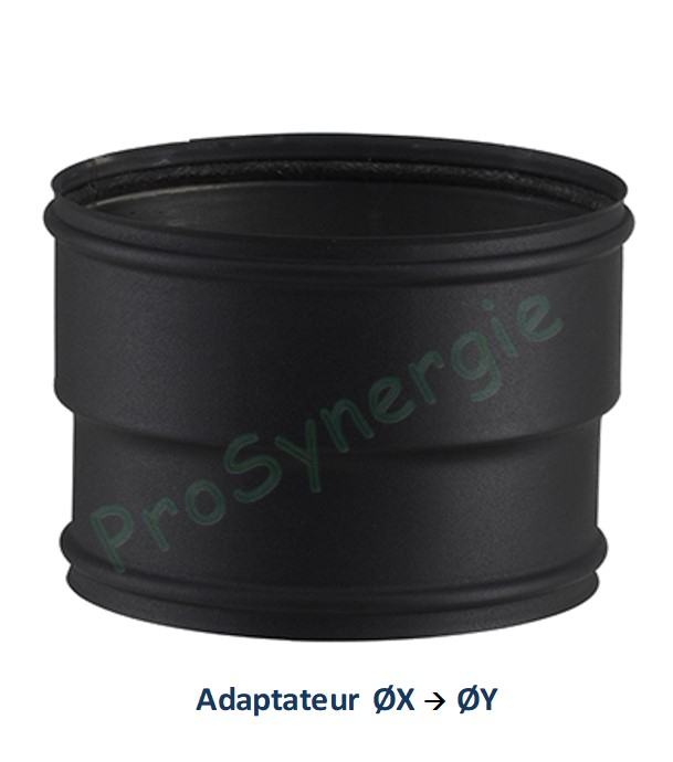 Efficience - Adaptateur de buse pour conduit de fumée 200, vers buse de générateur de chauffage 200 mm, Hauteur 120 mm couleur noir, RAL 9034